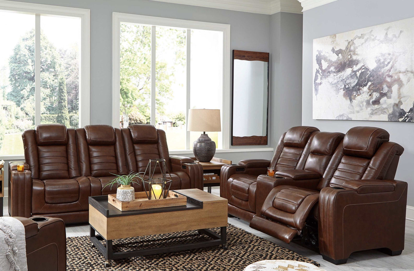 Backtrack Chocolate Power Reclining Sofa & Loveseat / 2pc Set