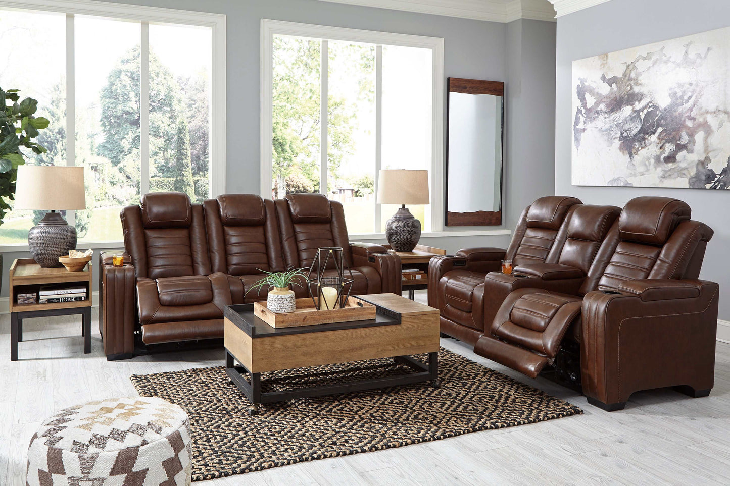 Backtrack Chocolate Power Reclining Sofa & Loveseat / 2pc Set