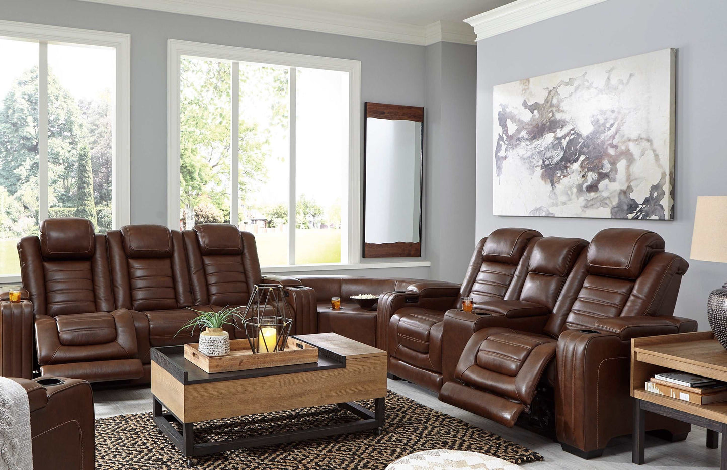 Backtrack Chocolate Power Reclining Sofa & Loveseat / 2pc Set