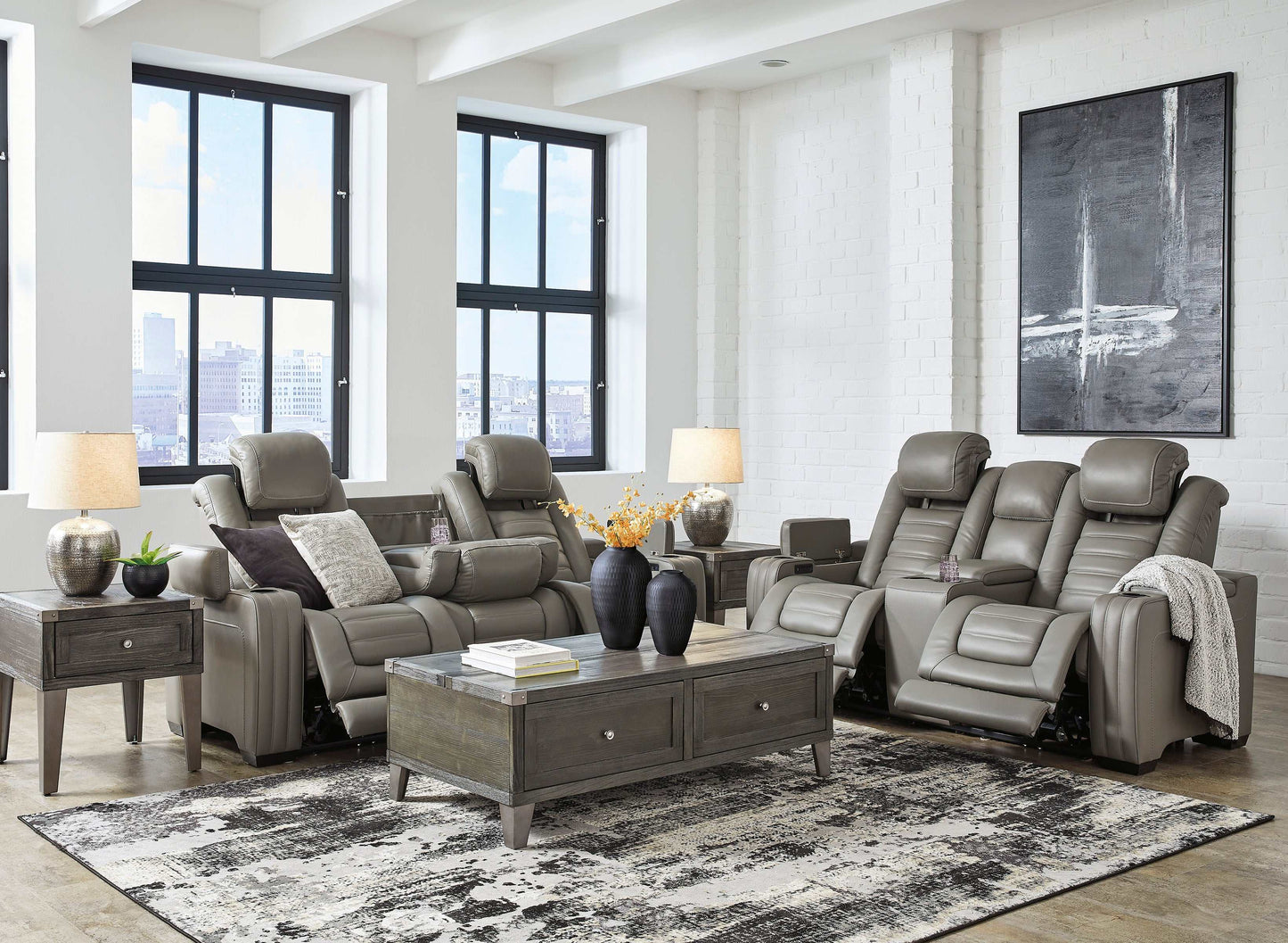 Backtrack Gray Power Reclining Living Room Set / 2pc