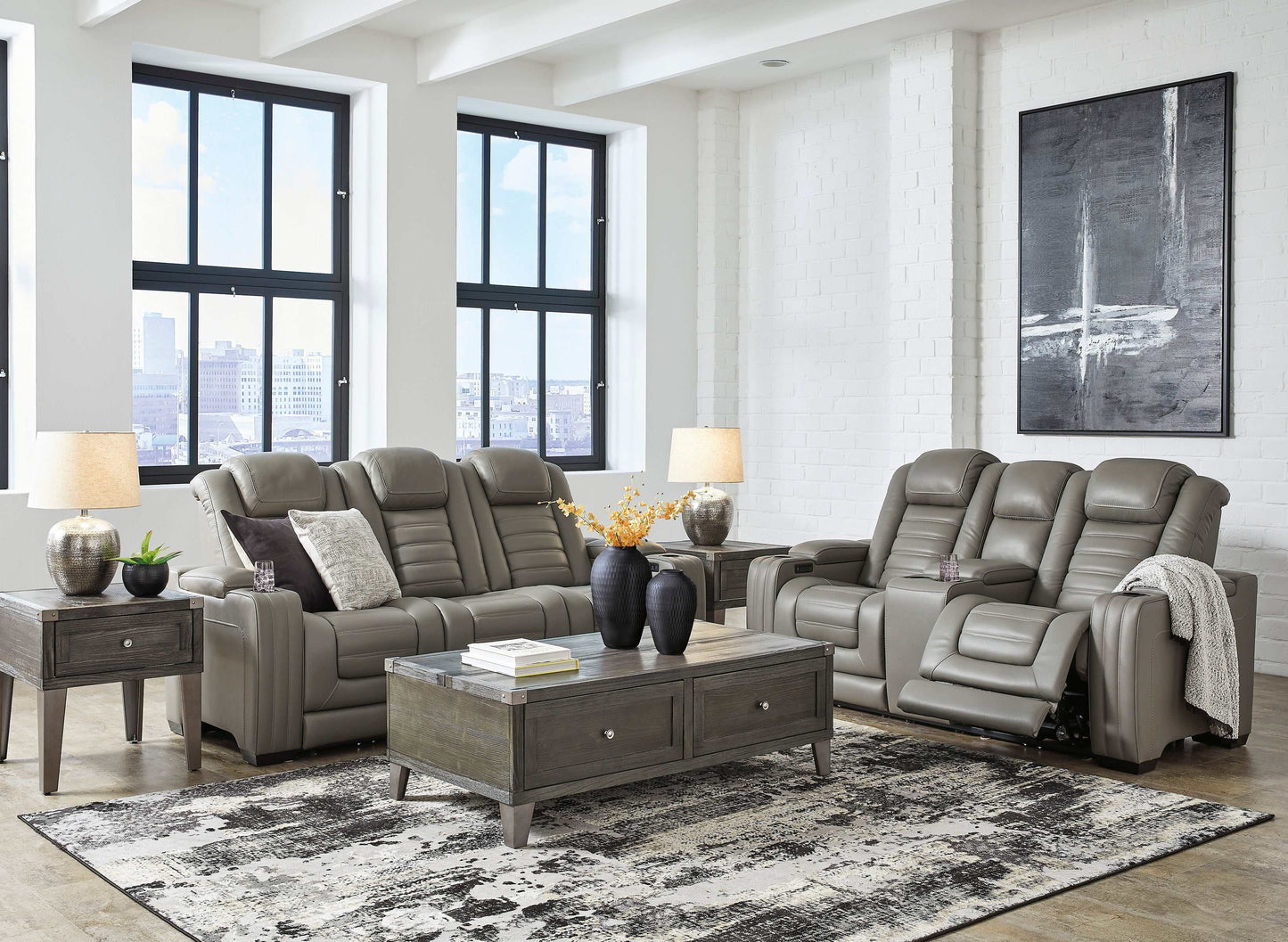 Backtrack Gray Power Reclining Living Room Set / 2pc