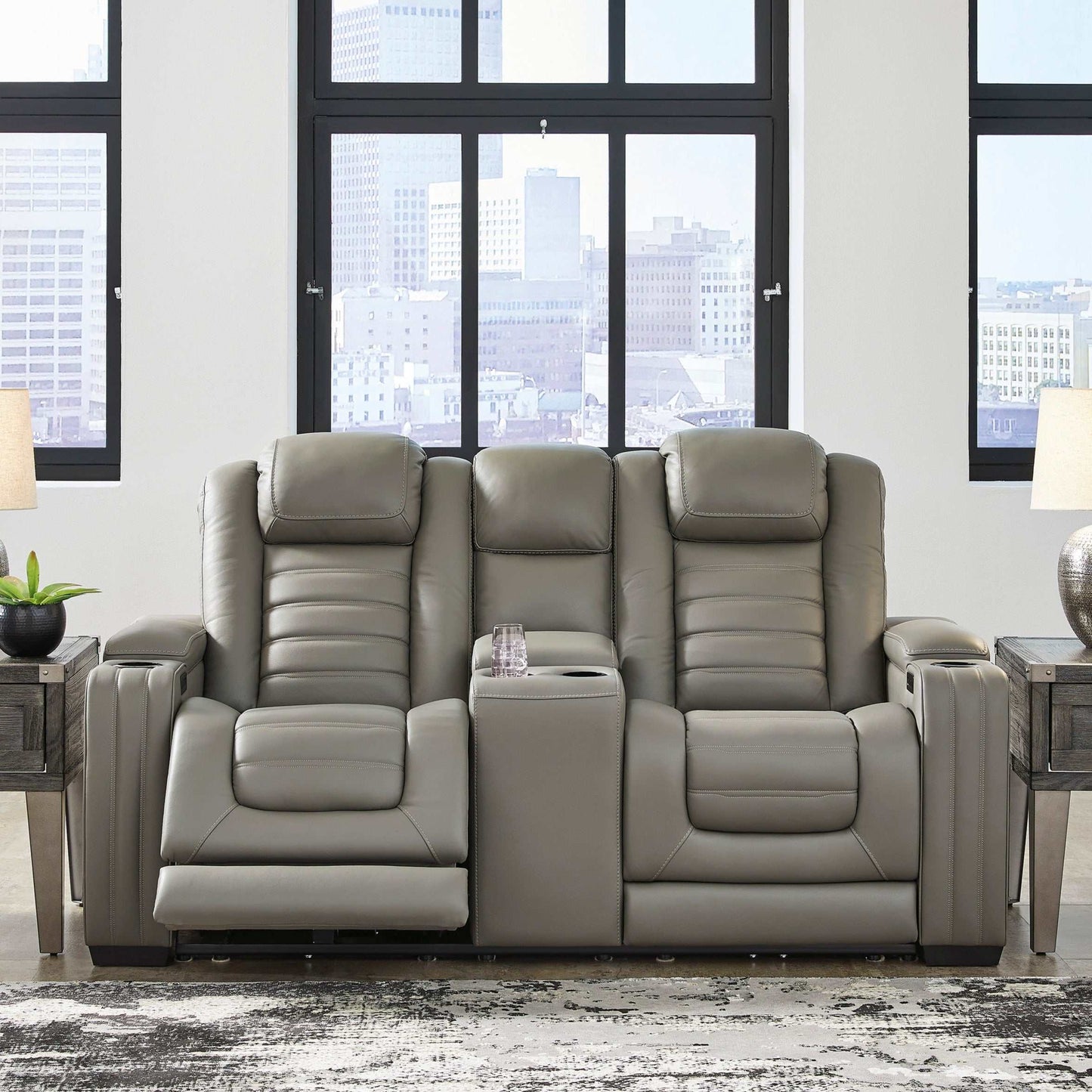 Backtrack Gray Power Reclining Loveseat