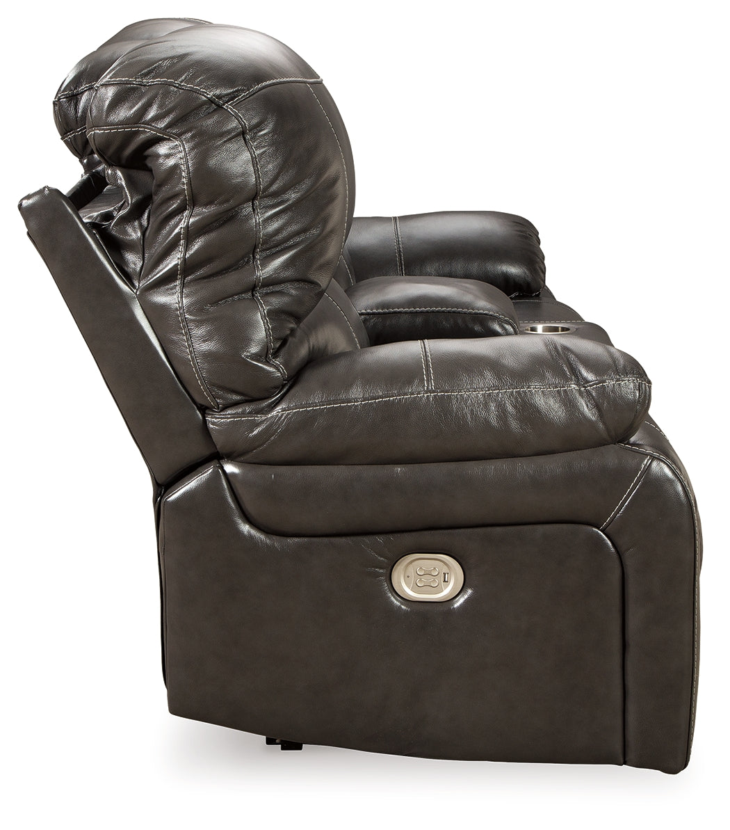 Hallstrung Gray Power Reclining Loveseat with Console