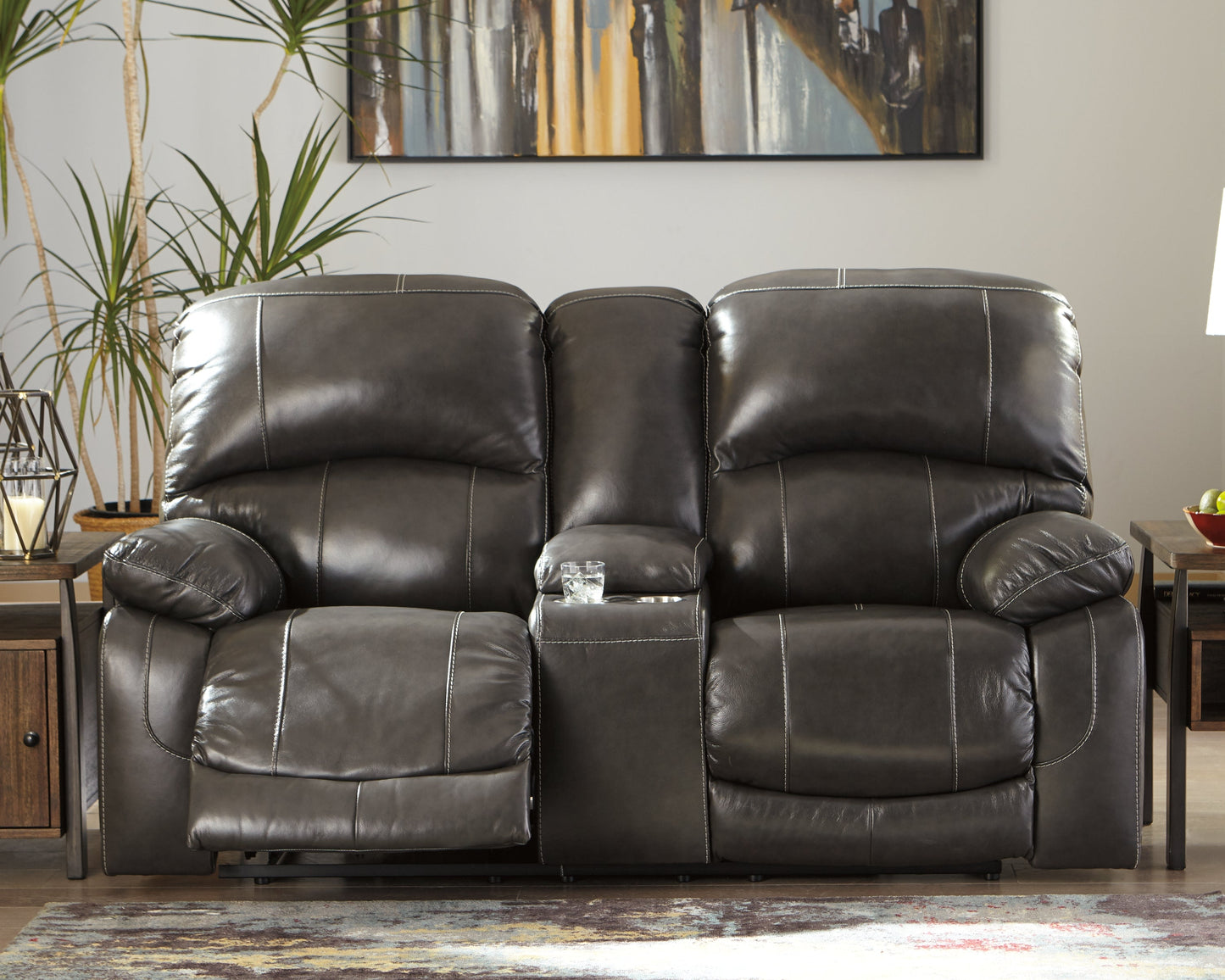 Hallstrung Gray Power Reclining Loveseat with Console