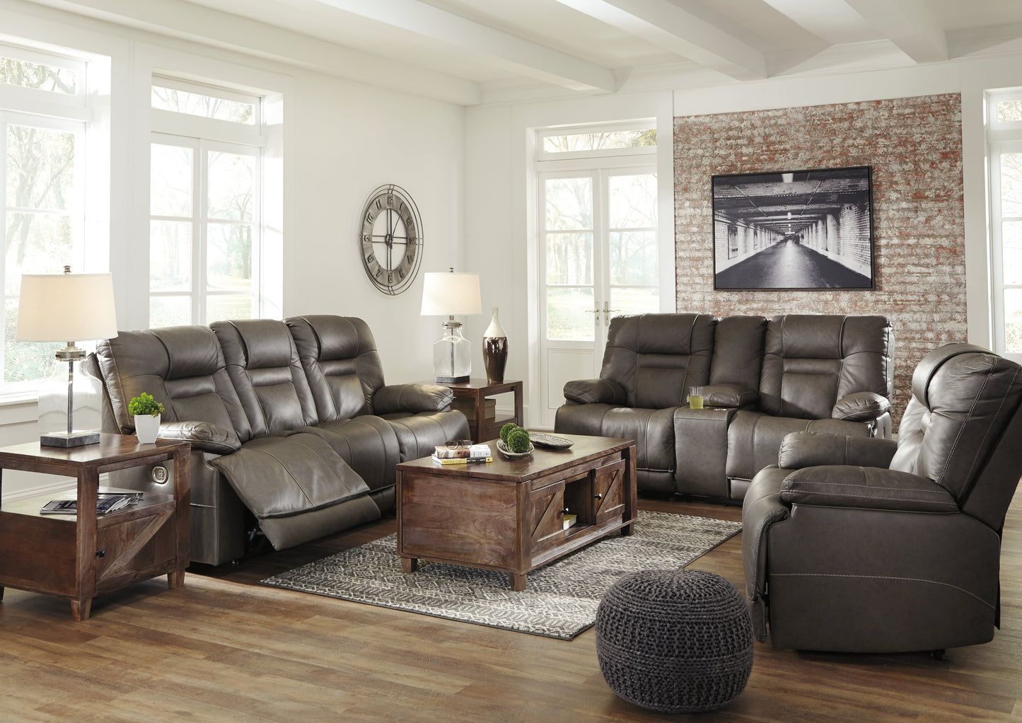 Wurstrow Smoke Power Reclining Sofa, Loveseat and Recliner