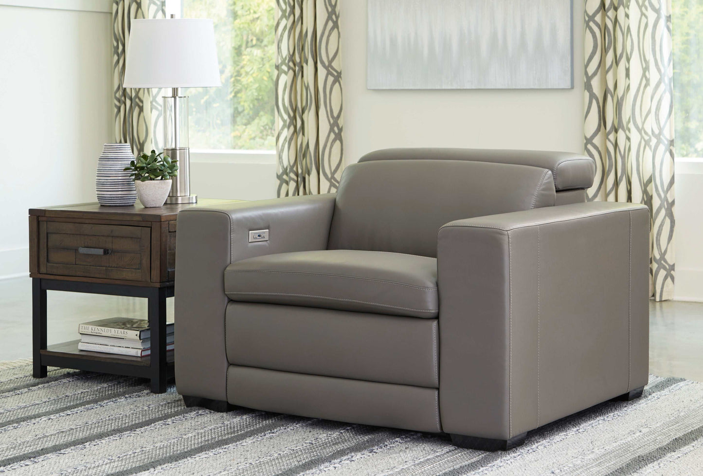 Texline Gray Leather Power Recliner