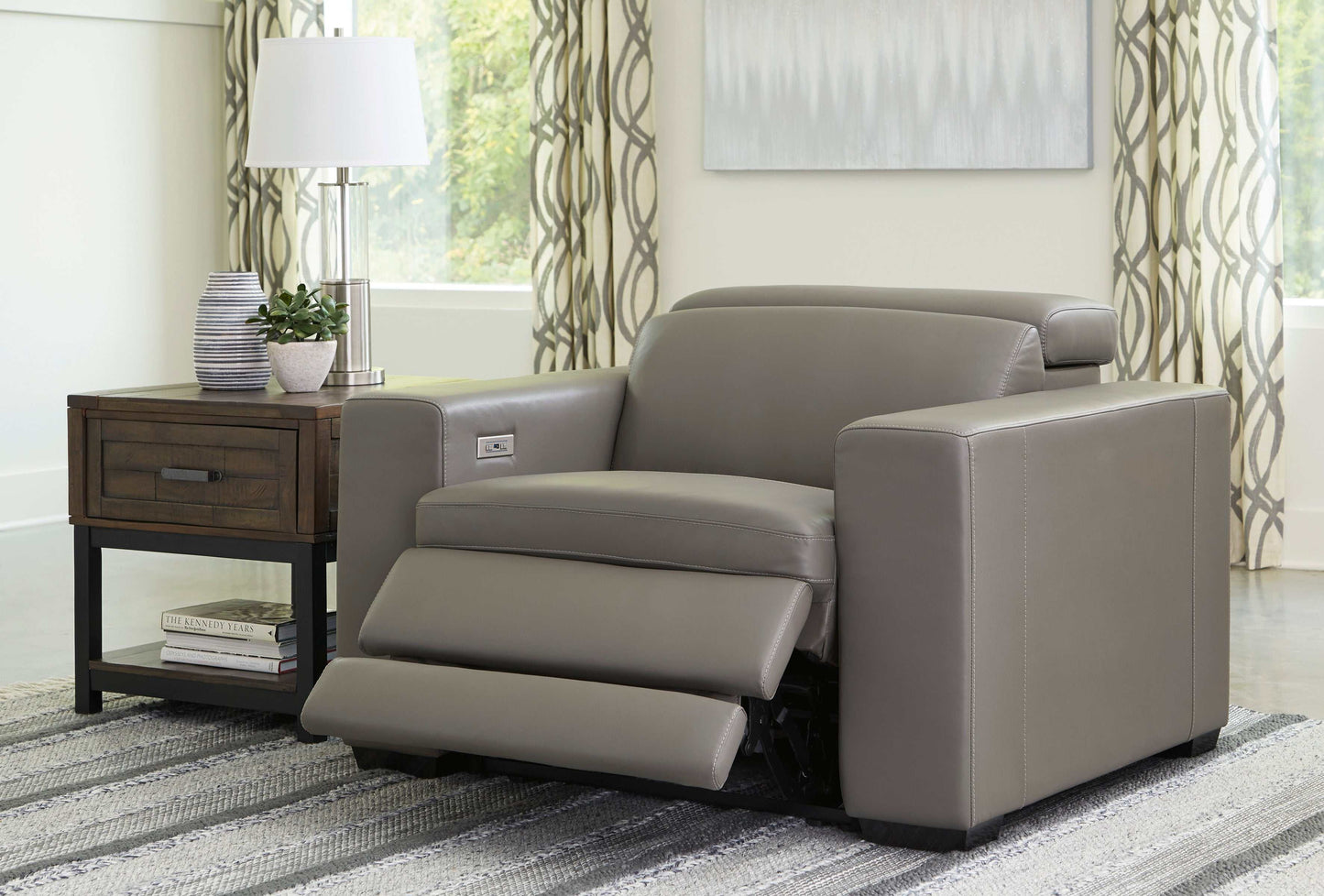 Texline Gray Leather Power Recliner