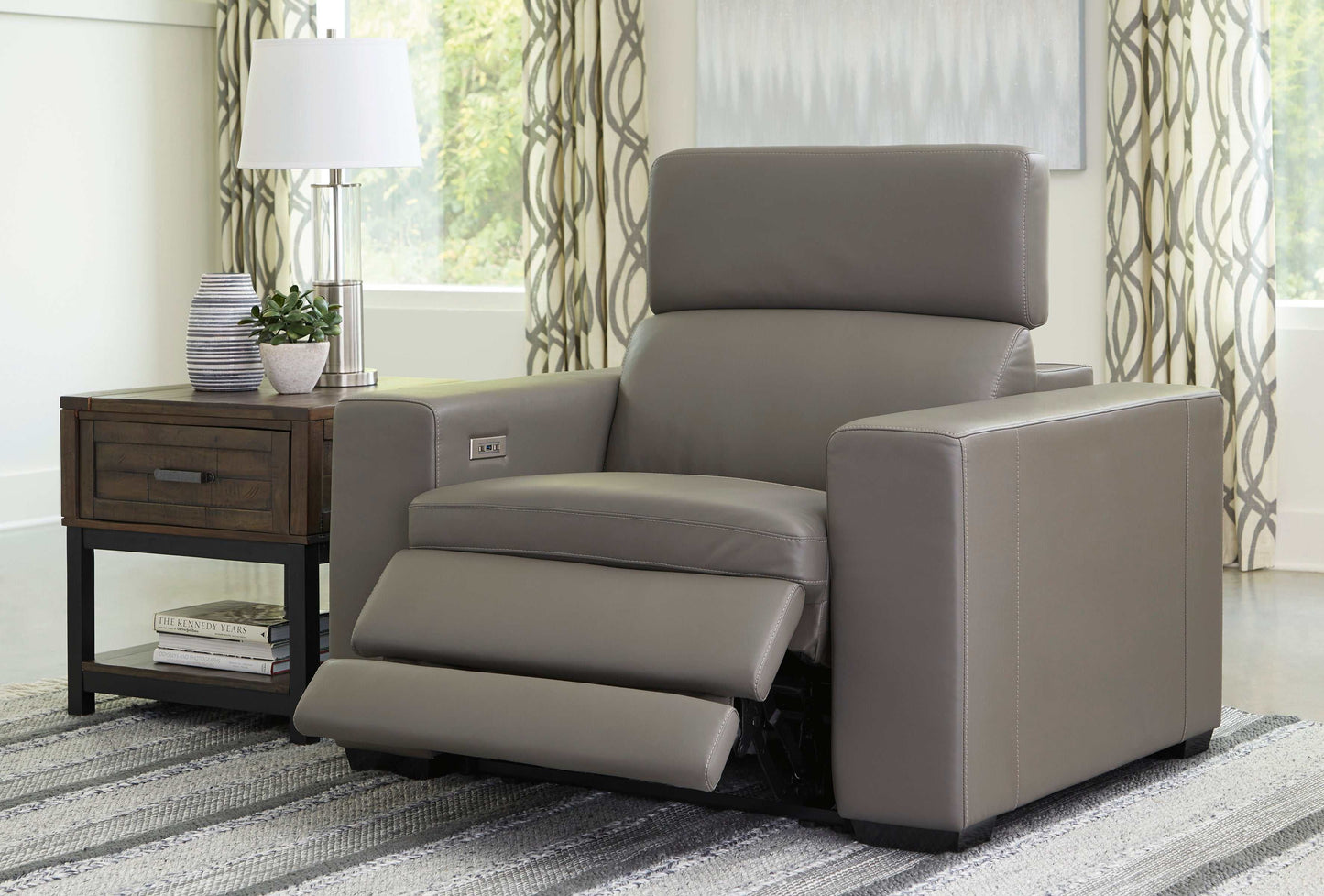 Texline Gray Leather Power Recliner