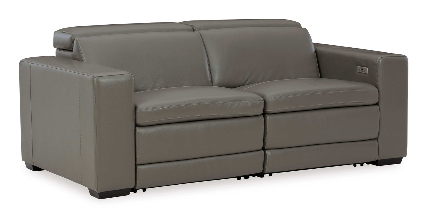 Texline Gray Leather Power Reclining Sectional Loveseat