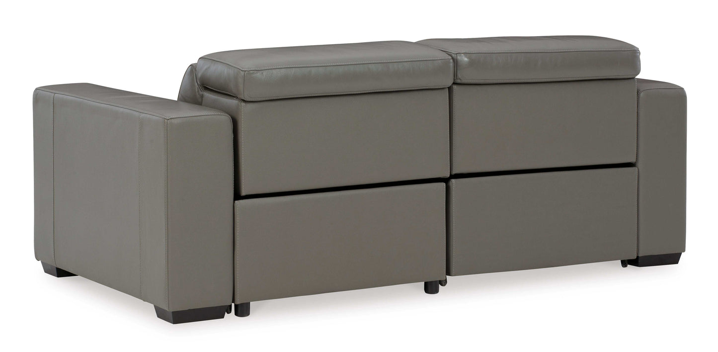 Texline Gray Leather Power Reclining Sectional Loveseat