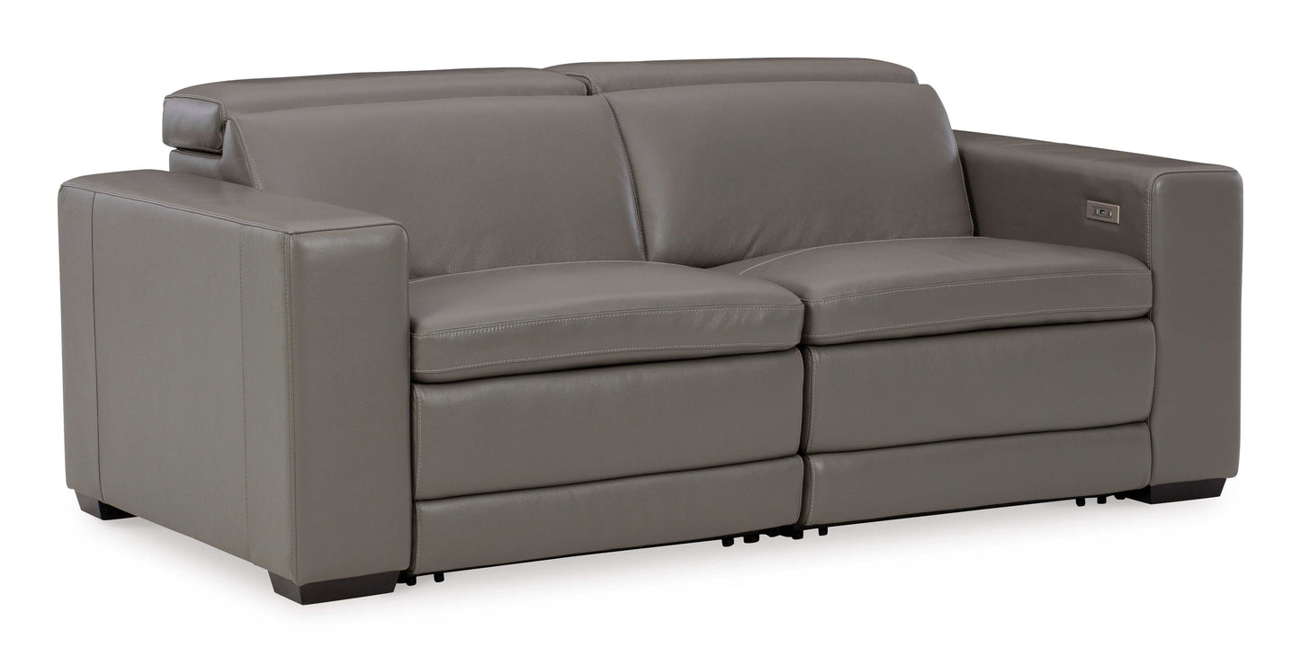 Texline Gray Leather Power Reclining Sectional Loveseat