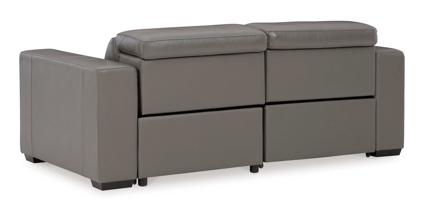 Texline Gray Leather Power Reclining Sectional Loveseat