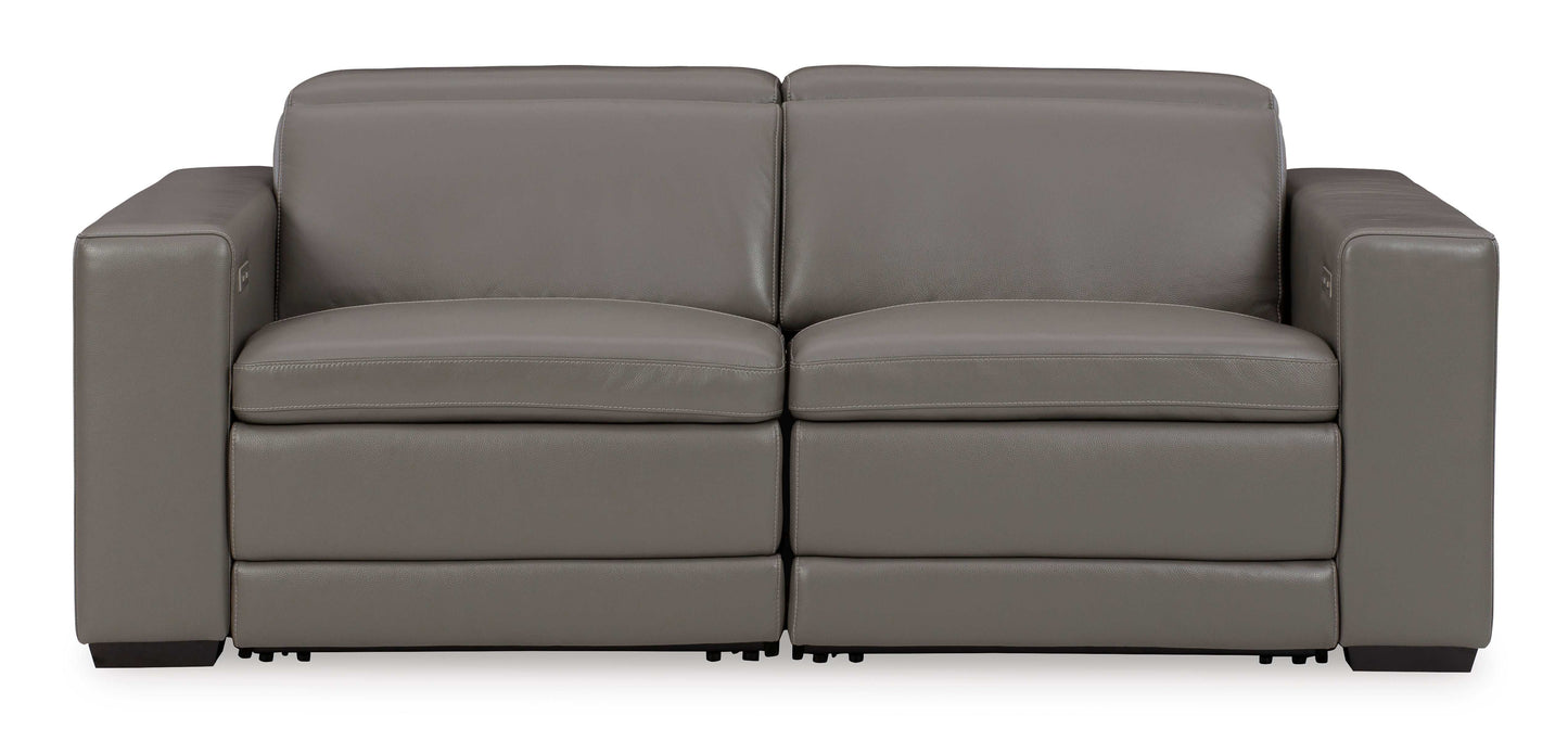 Texline Gray Leather Power Reclining Sectional Loveseat