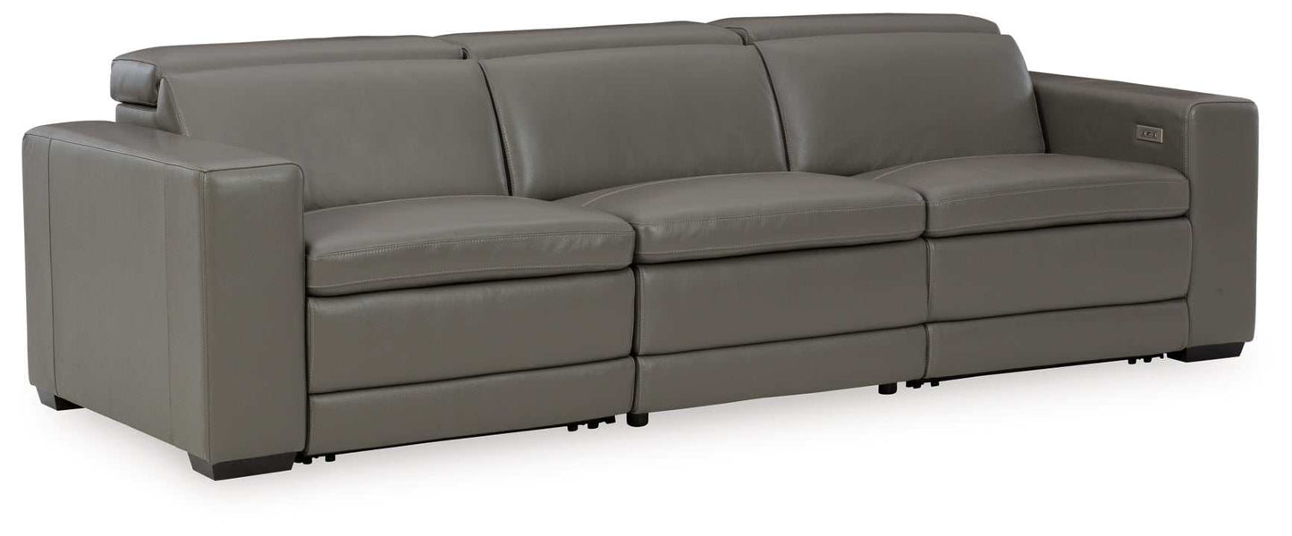 Texline Gray Leather Power Reclining Sectional Sofa