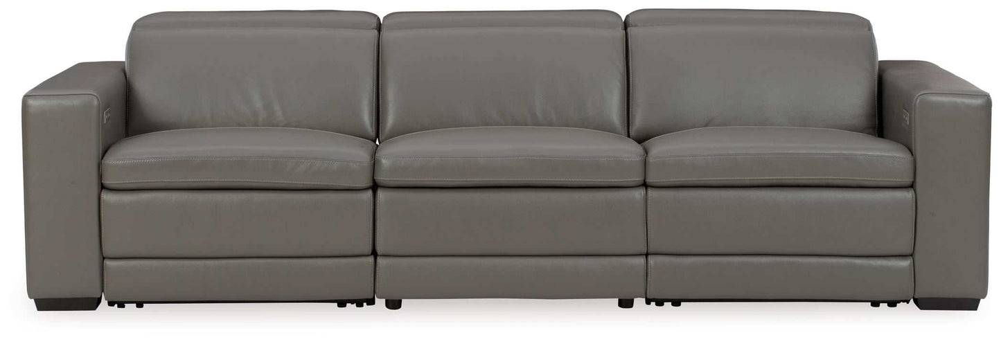 Texline Gray Leather Power Reclining Sectional Sofa