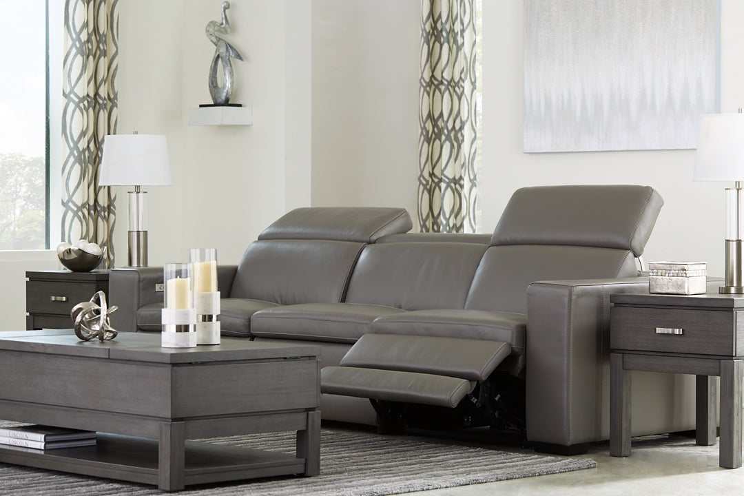 Texline Gray Leather Power Reclining Sectional Sofa