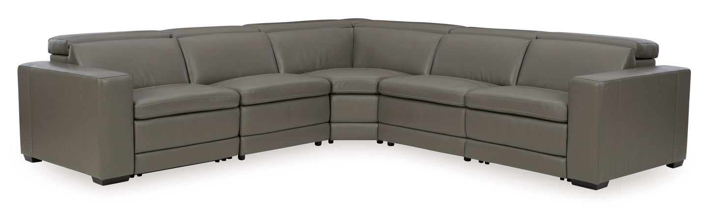 Texline Gray Leather Power Reclining Symmetrical Corner Sectional