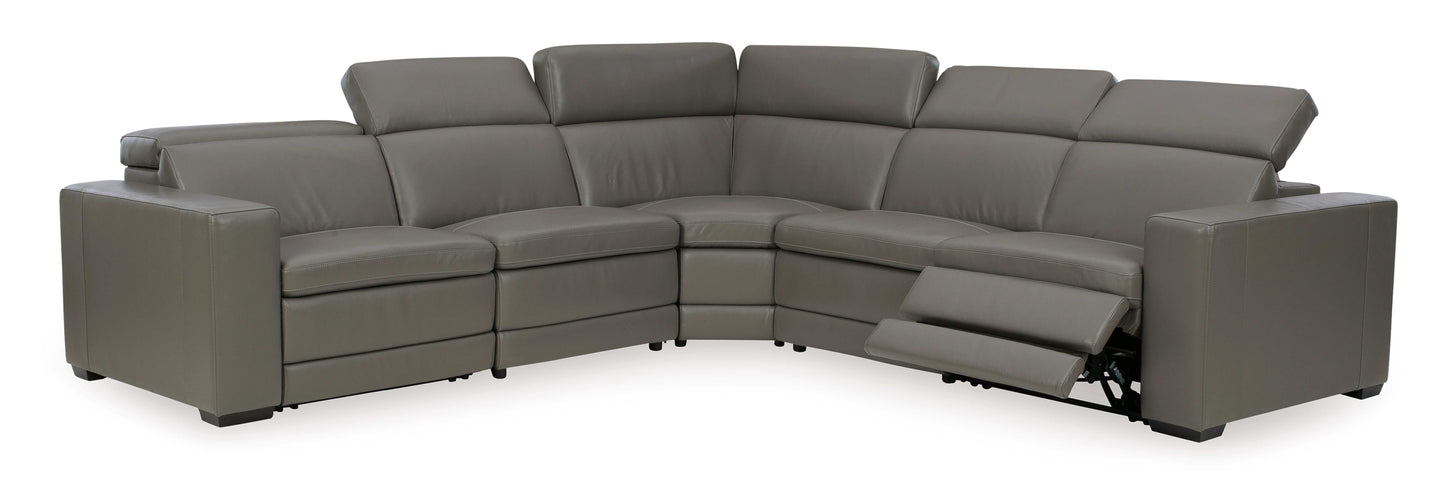 Texline Gray Leather Power Reclining Symmetrical Corner Sectional