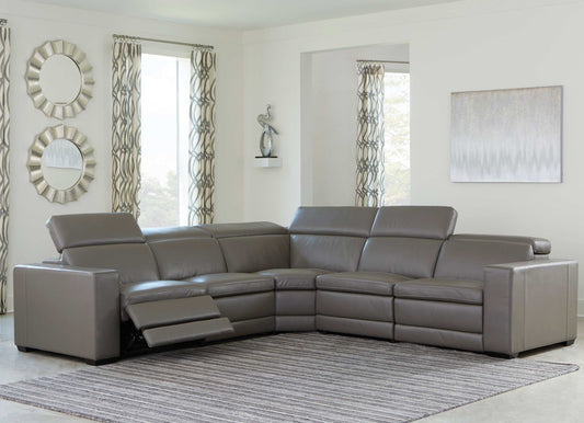 Texline Gray Leather Power Reclining Symmetrical Corner Sectional