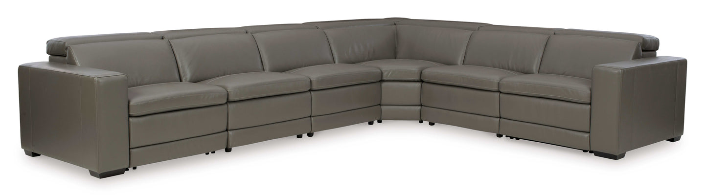 Texline Gray Leather Power Reclining 7-Piece Corner Sectional