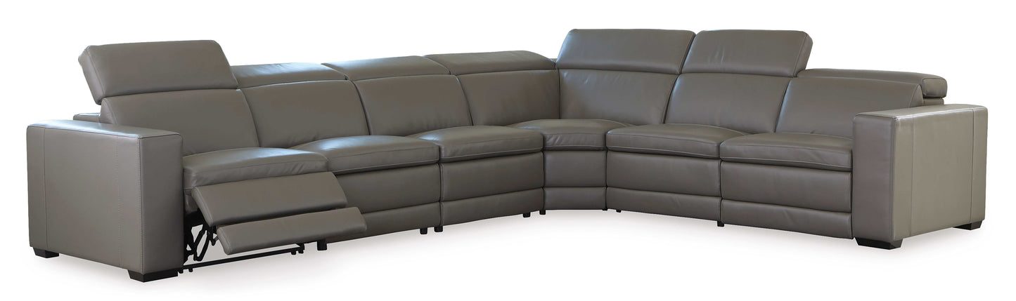 Texline Gray Leather Power Reclining 7-Piece Corner Sectional