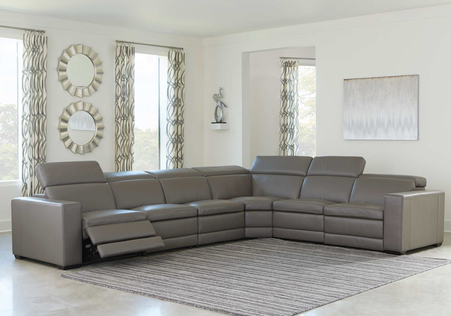 Texline Gray Leather Power Reclining 7-Piece Corner Sectional