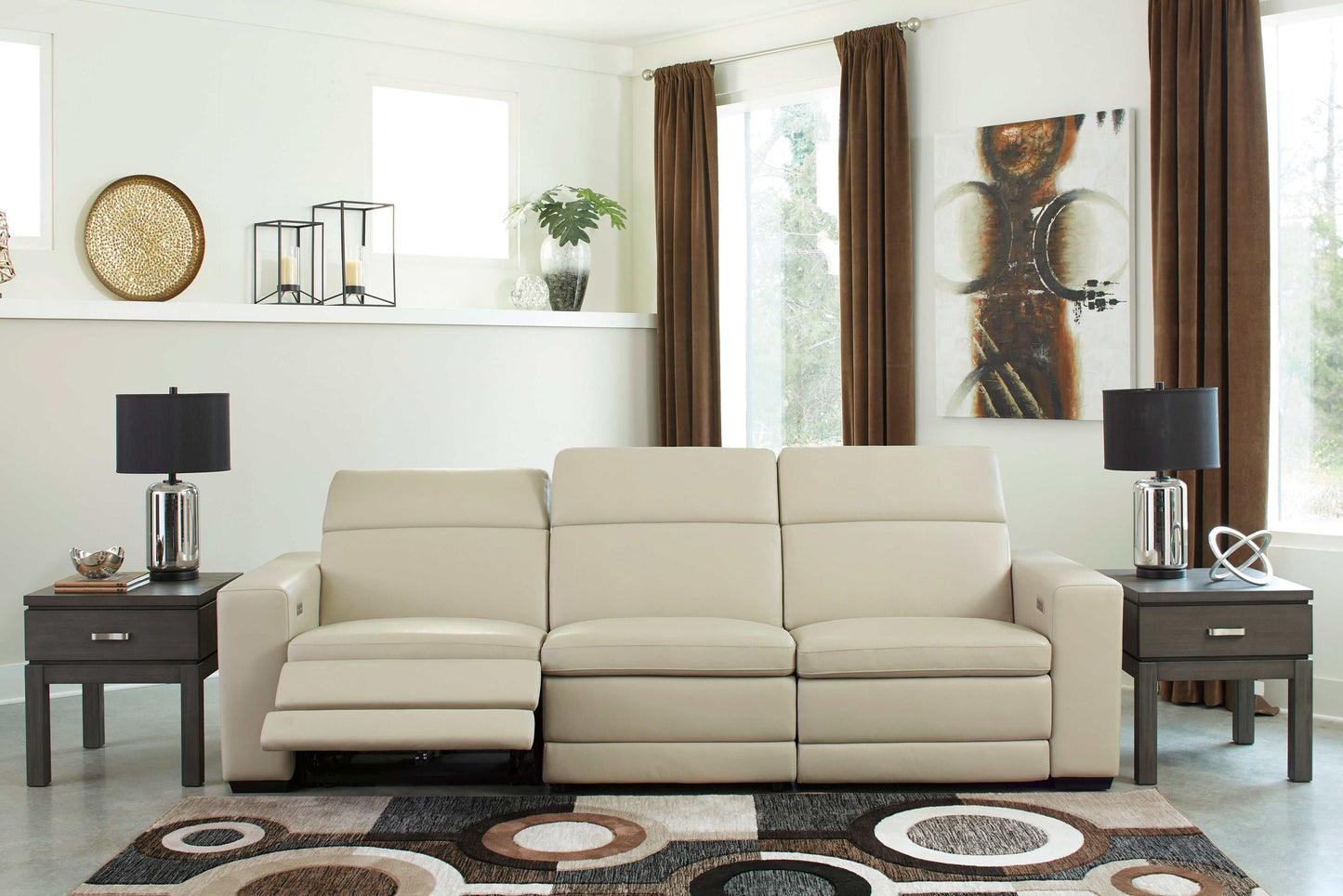 Texline Sand Leather Power Reclining Sectional Sofa