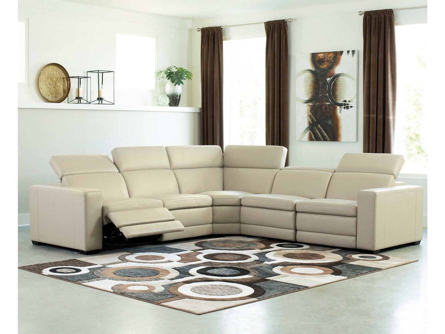 Texline Sand Leather Power Reclining Symmetrical Corner Sectional