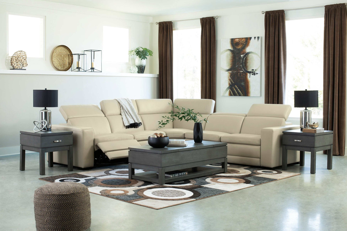 Texline Sand Leather Power Reclining Symmetrical Corner Sectional