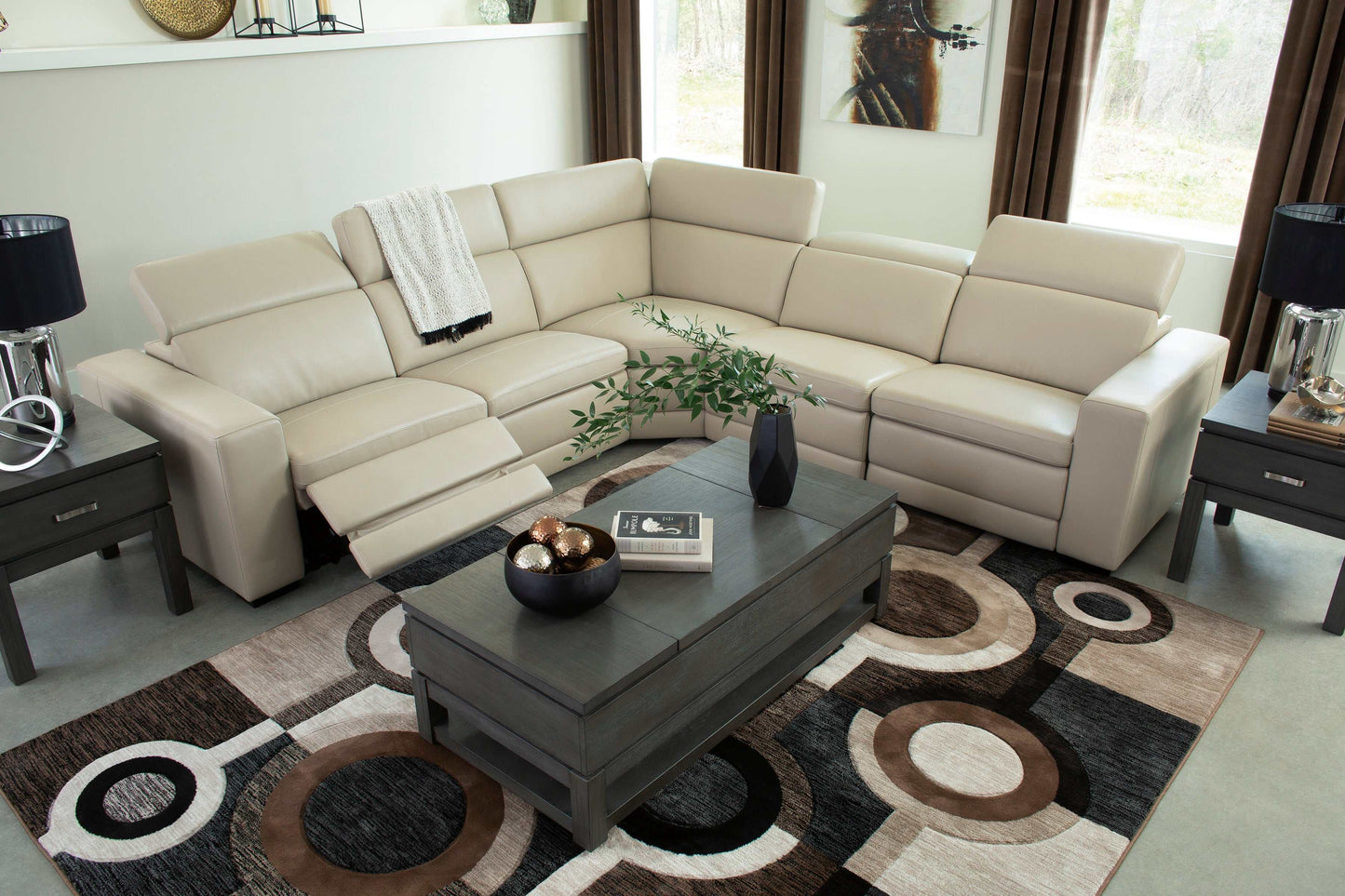 Texline Sand Leather Power Reclining Symmetrical Corner Sectional