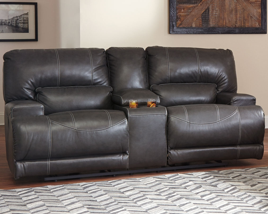 McCaskill Gray Power Reclining Loveseat with Console