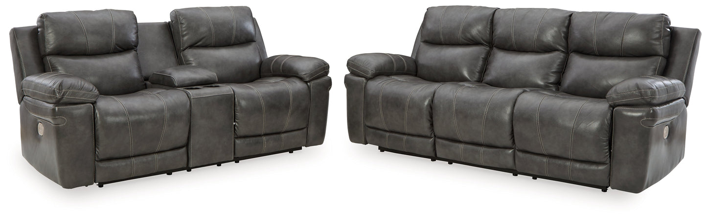 Edmar Charcoal Power Reclining Sofa and Loveseat