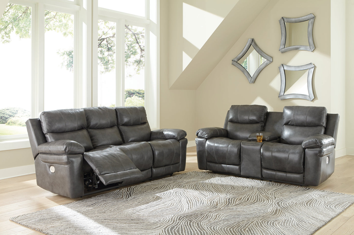 Edmar Charcoal Power Reclining Sofa and Loveseat