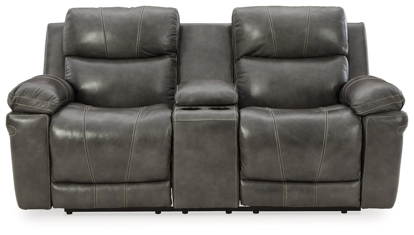 Edmar Charcoal Power Reclining Loveseat with Console