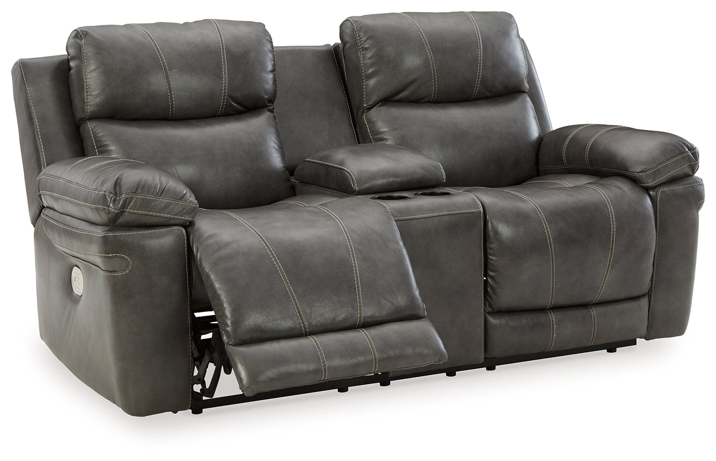 Edmar Charcoal Power Reclining Loveseat with Console