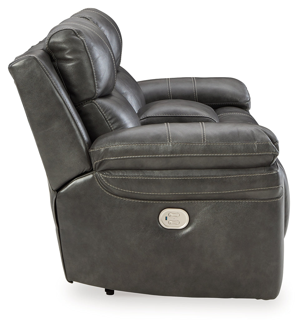 Edmar Charcoal Power Reclining Loveseat with Console