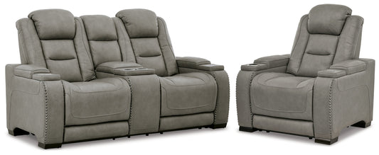 The Man-Den Gray Power Reclining Loveseat and Recliner