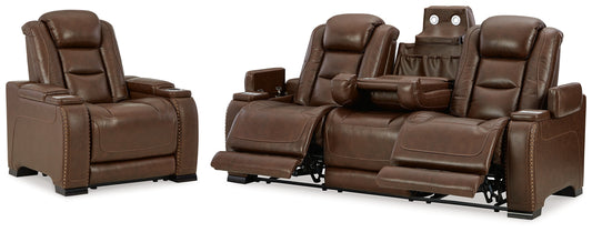 The Man-Den Mahogany Power Reclining Sofa and Recliner