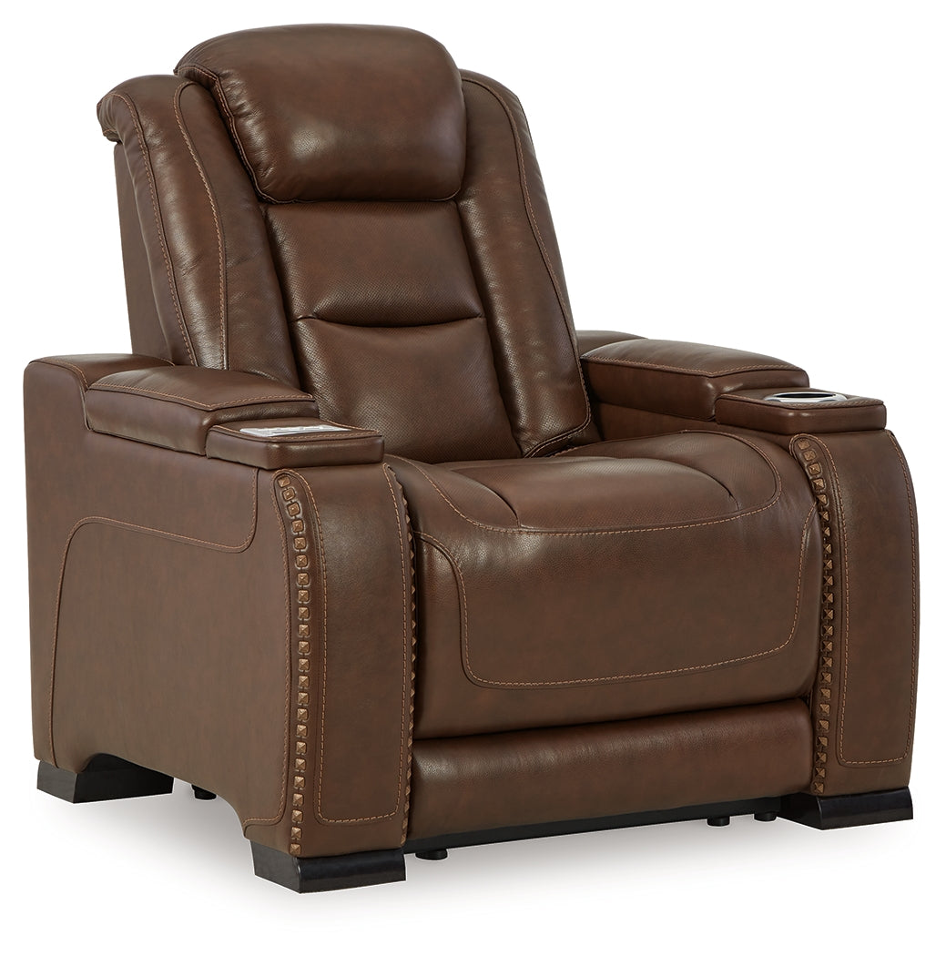 The Man-Den Mahogany Power Reclining Sofa and Recliner