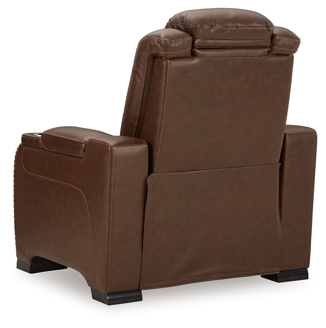 The Man-Den Mahogany Power Reclining Sofa and Recliner