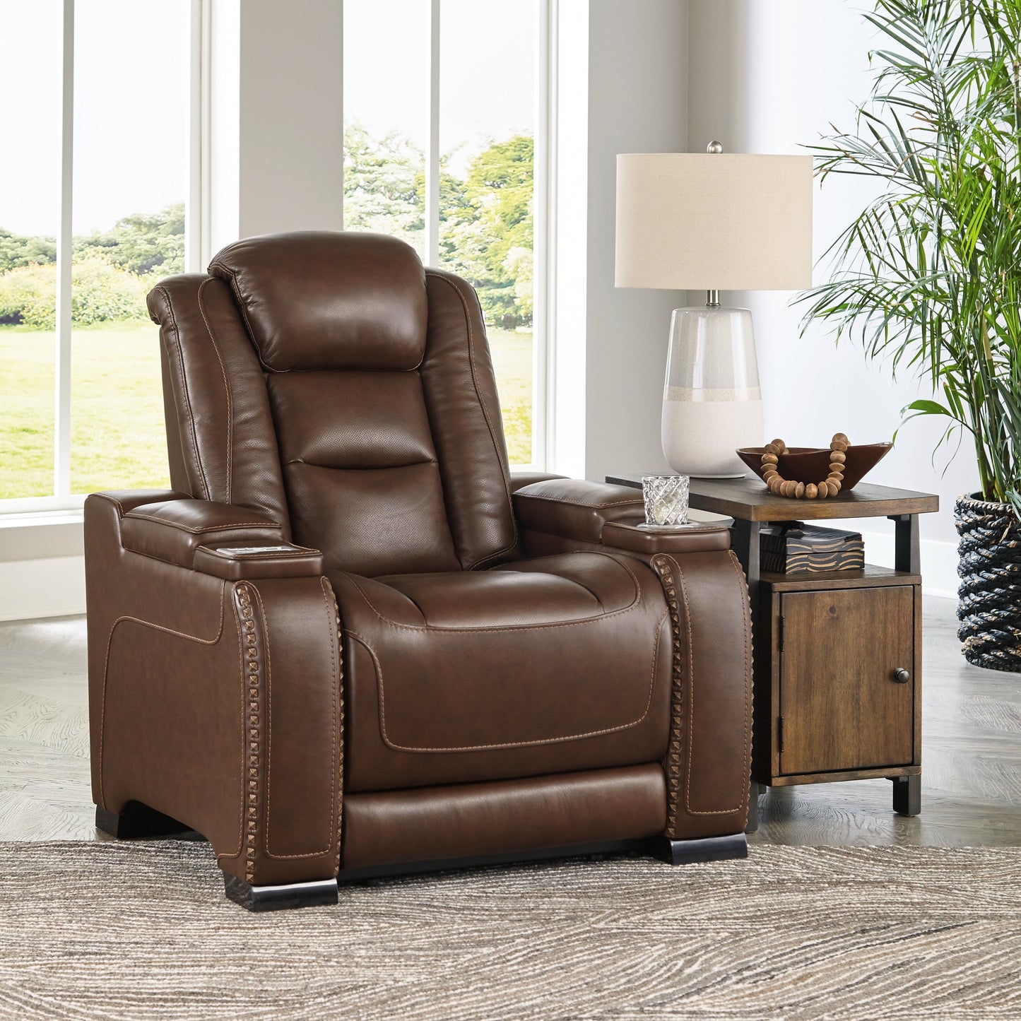 The Man-Den Mahogany Power Reclining Sofa and Recliner