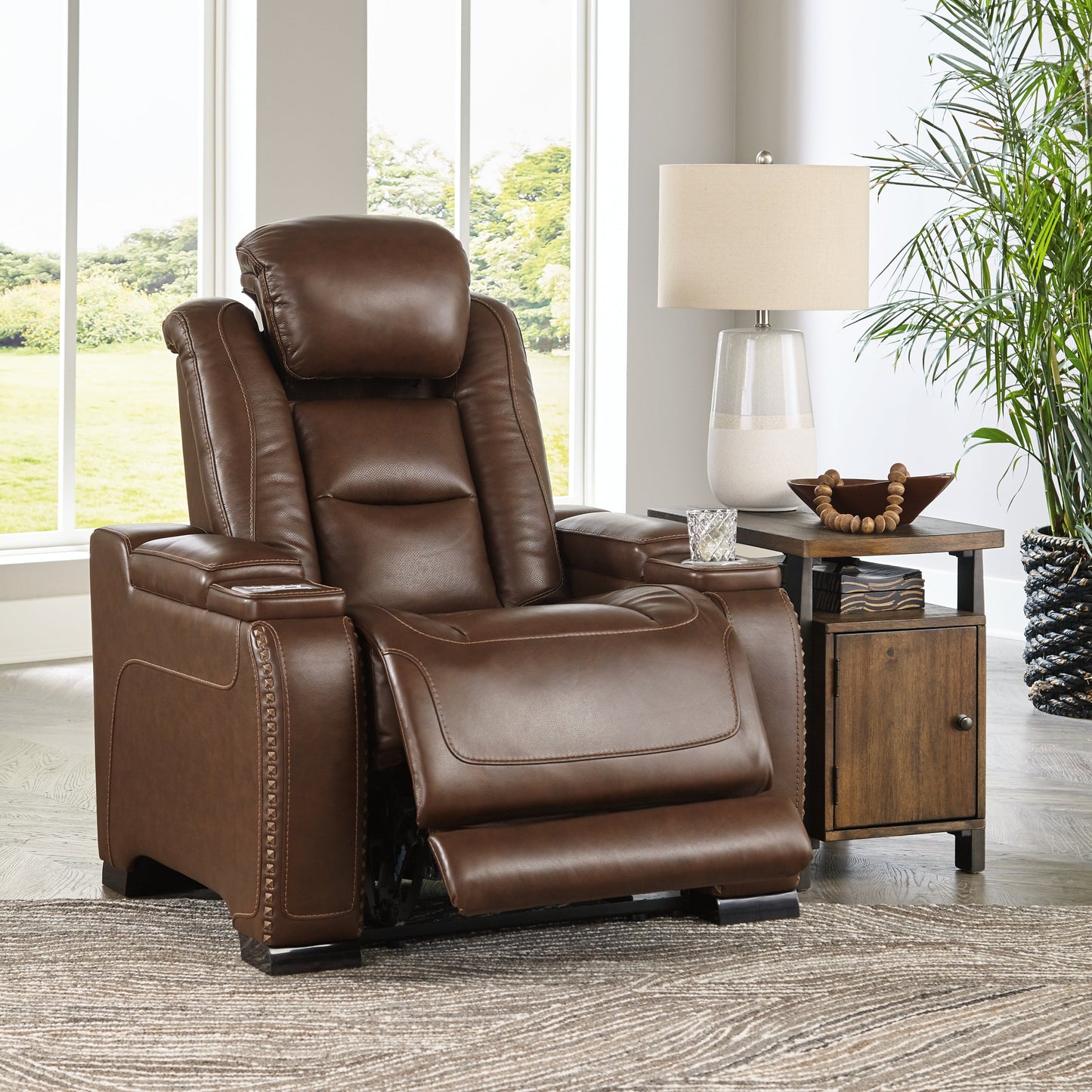 The Man-Den Mahogany Power Reclining Sofa and Recliner