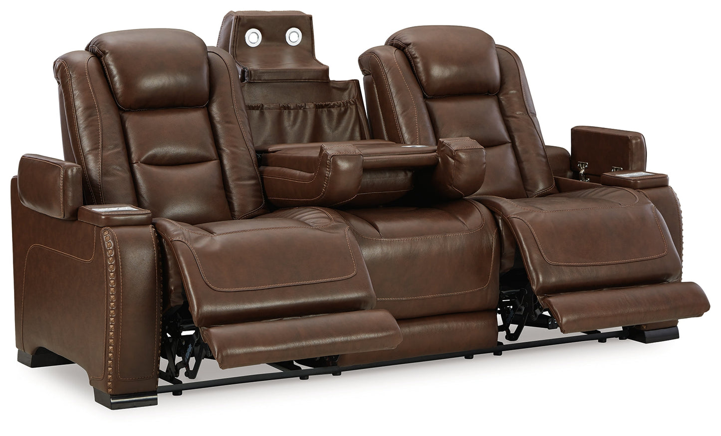 The Man-Den Mahogany Power Reclining Sofa and Recliner