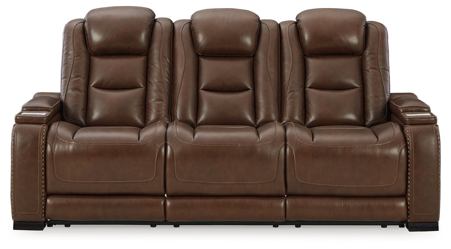 The Man-Den Mahogany Power Reclining Sofa and Recliner