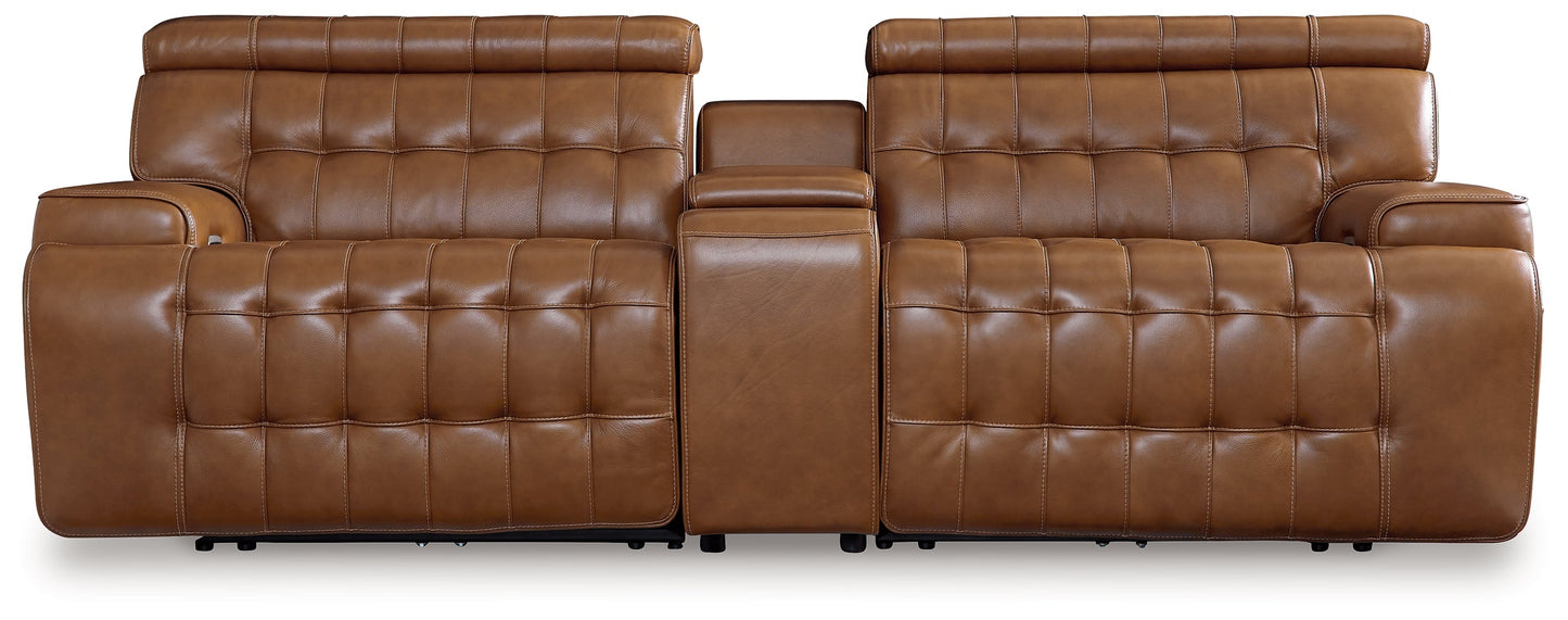 Temmpton Chocolate 3-Piece Power Reclining Sectional Loveseat with Console