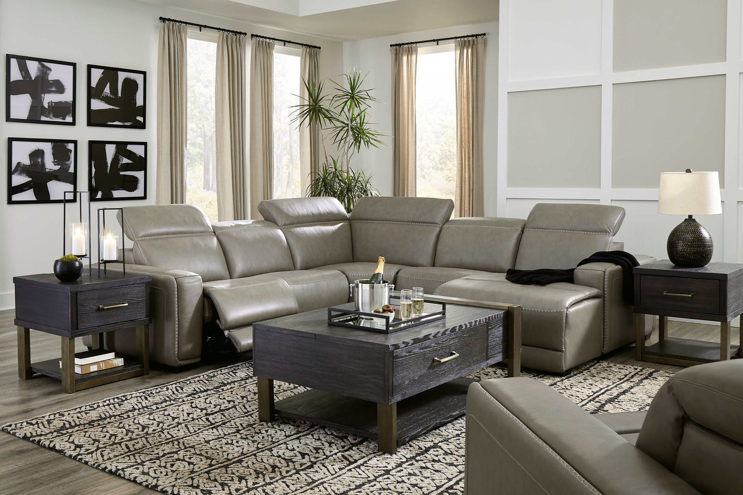 Correze Gray 5pc Power Reclining Sectional w/ RAF Chaise