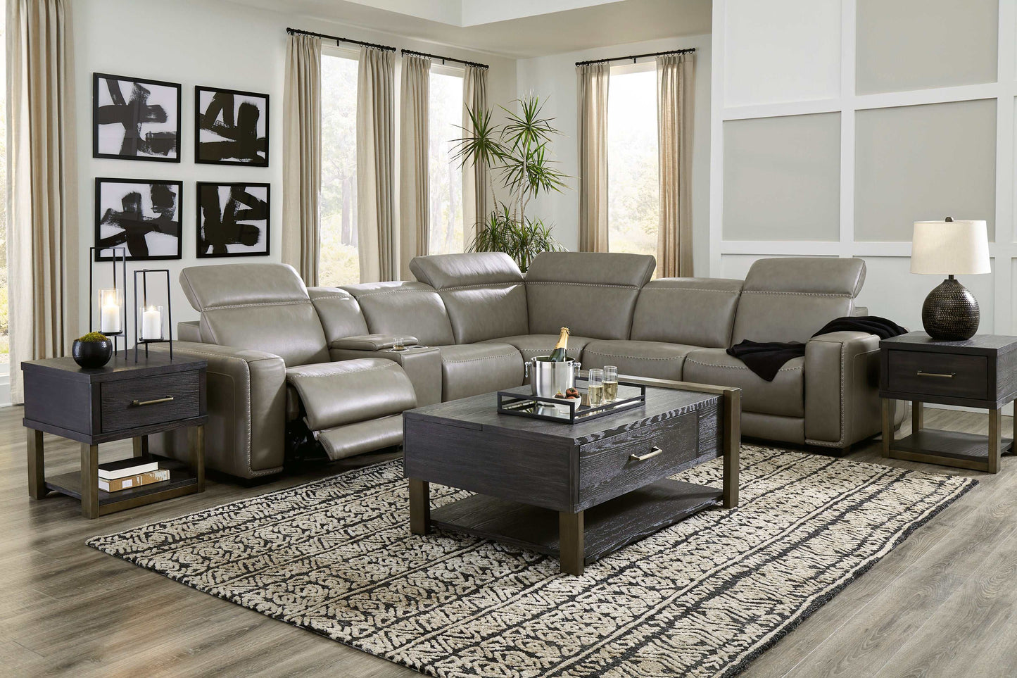 Correze Gray 6pc Power Reclining Sectional w/ Storage Console