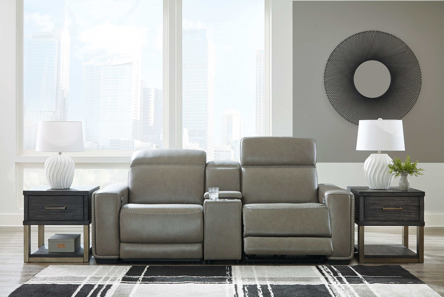 Correze Gray Power Reclining Sectional w/ Storage Console