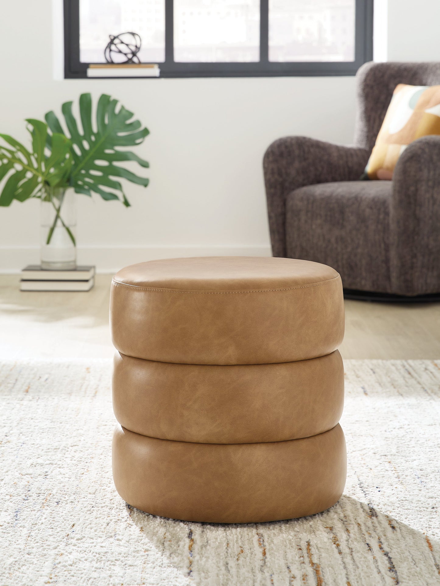 Ummi Caramel Swivel Accent Ottoman- Viva Furn