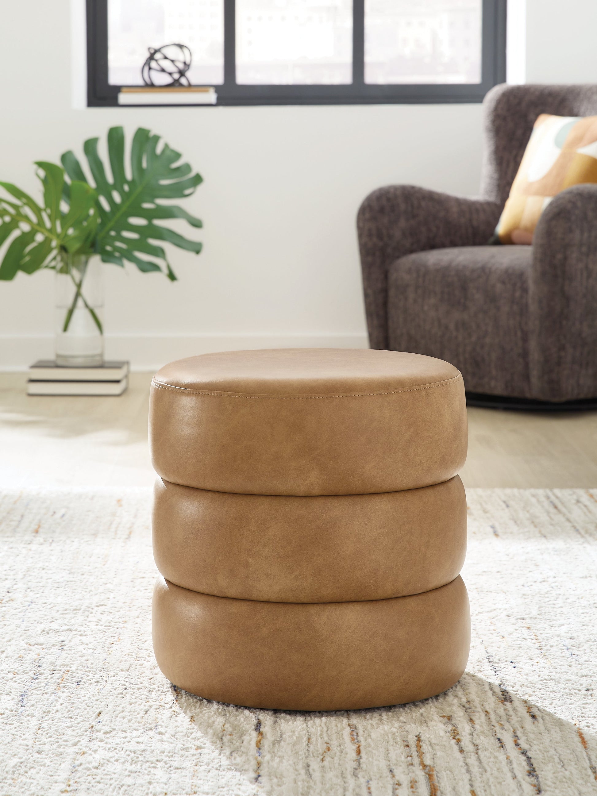Ummi Caramel Swivel Accent Ottoman- Viva Furn